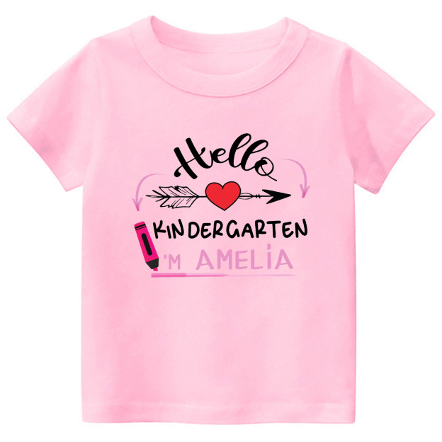 Personalized Name Hello Kindergarten School Kids T-shirts