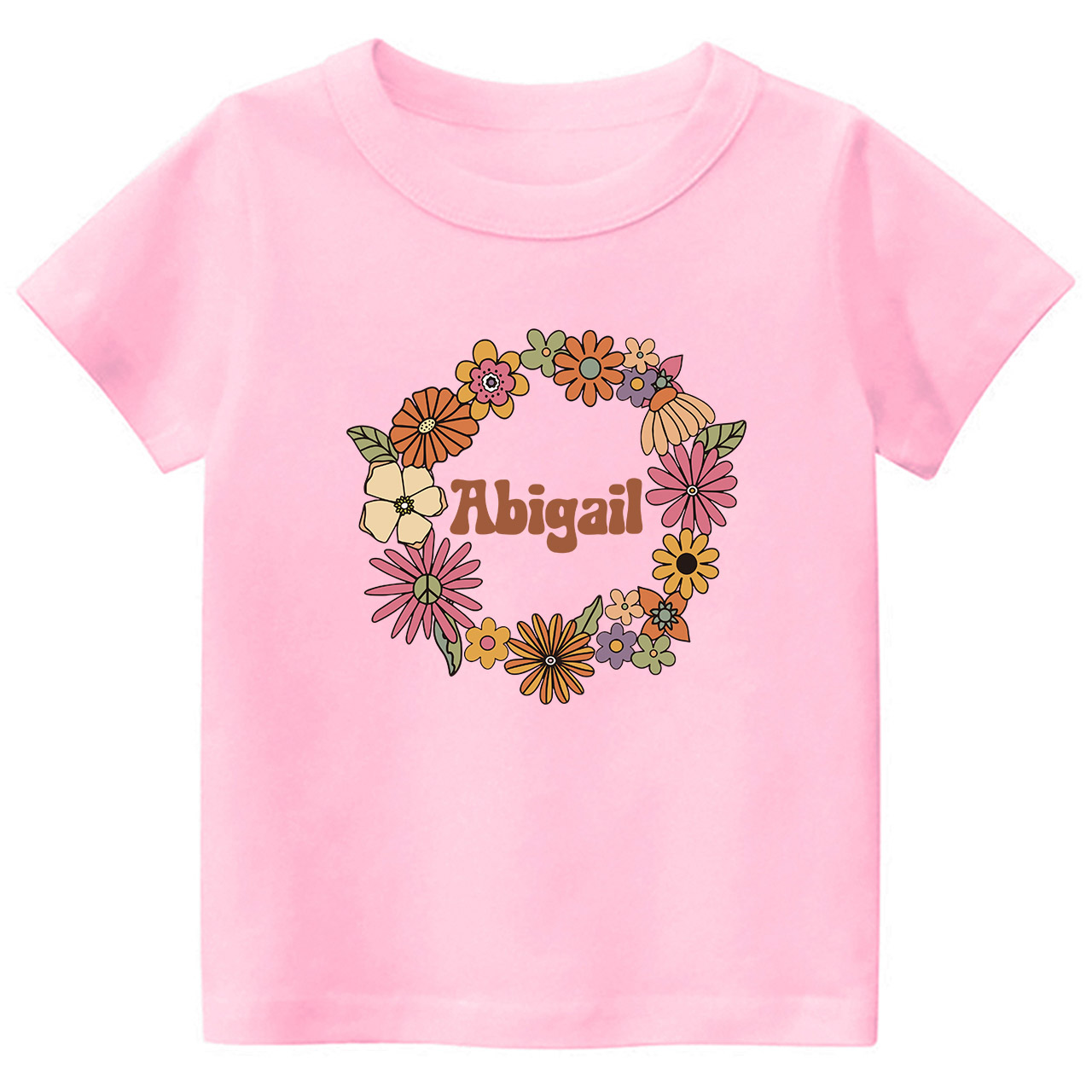 Girls Personalized Name In Floral Wreath Shirt