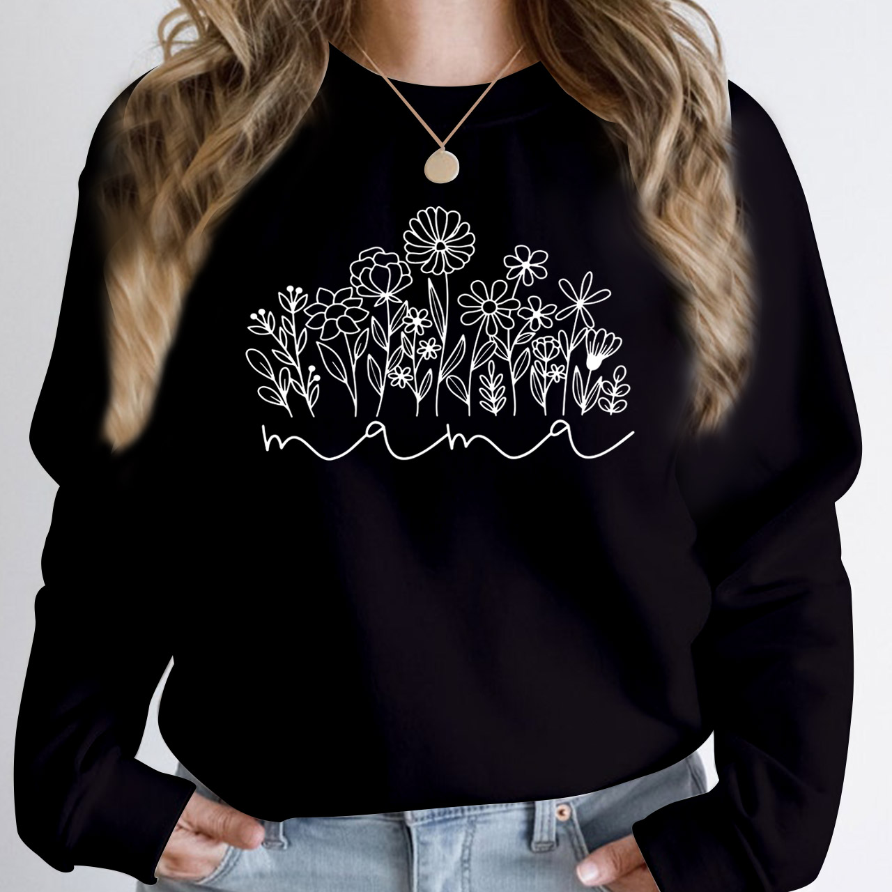 Mama Sweatshirt With Cute Wildflowers