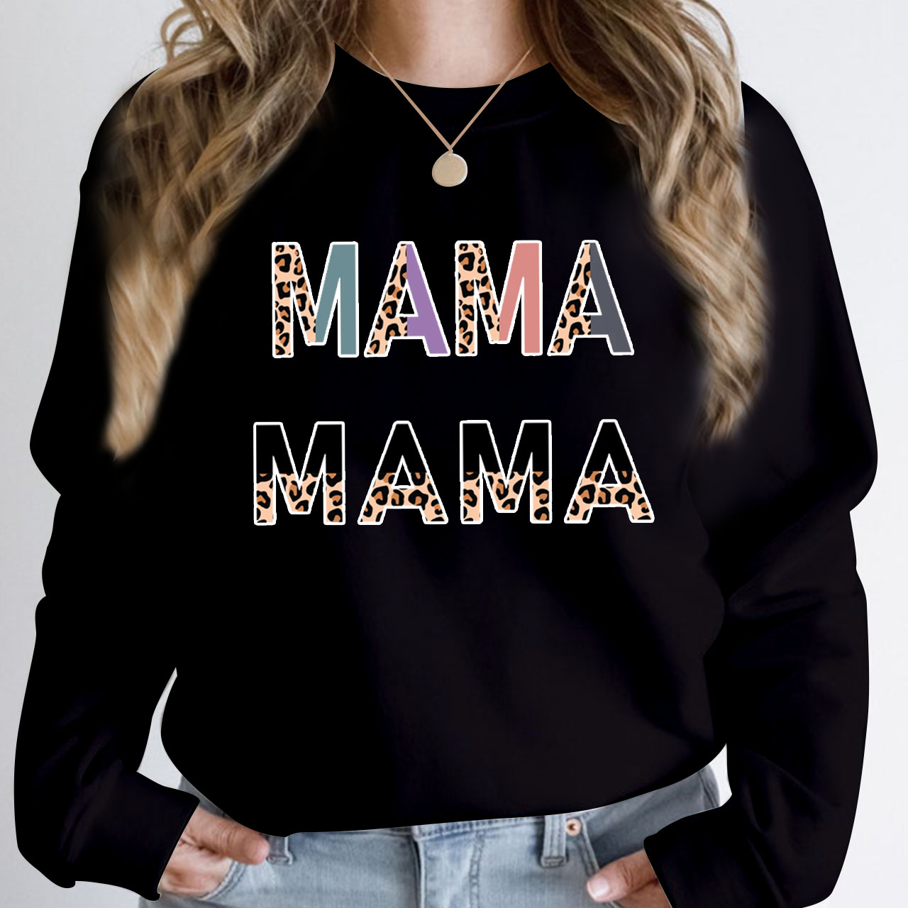 Mama Half Leopard Print Sweatshirt