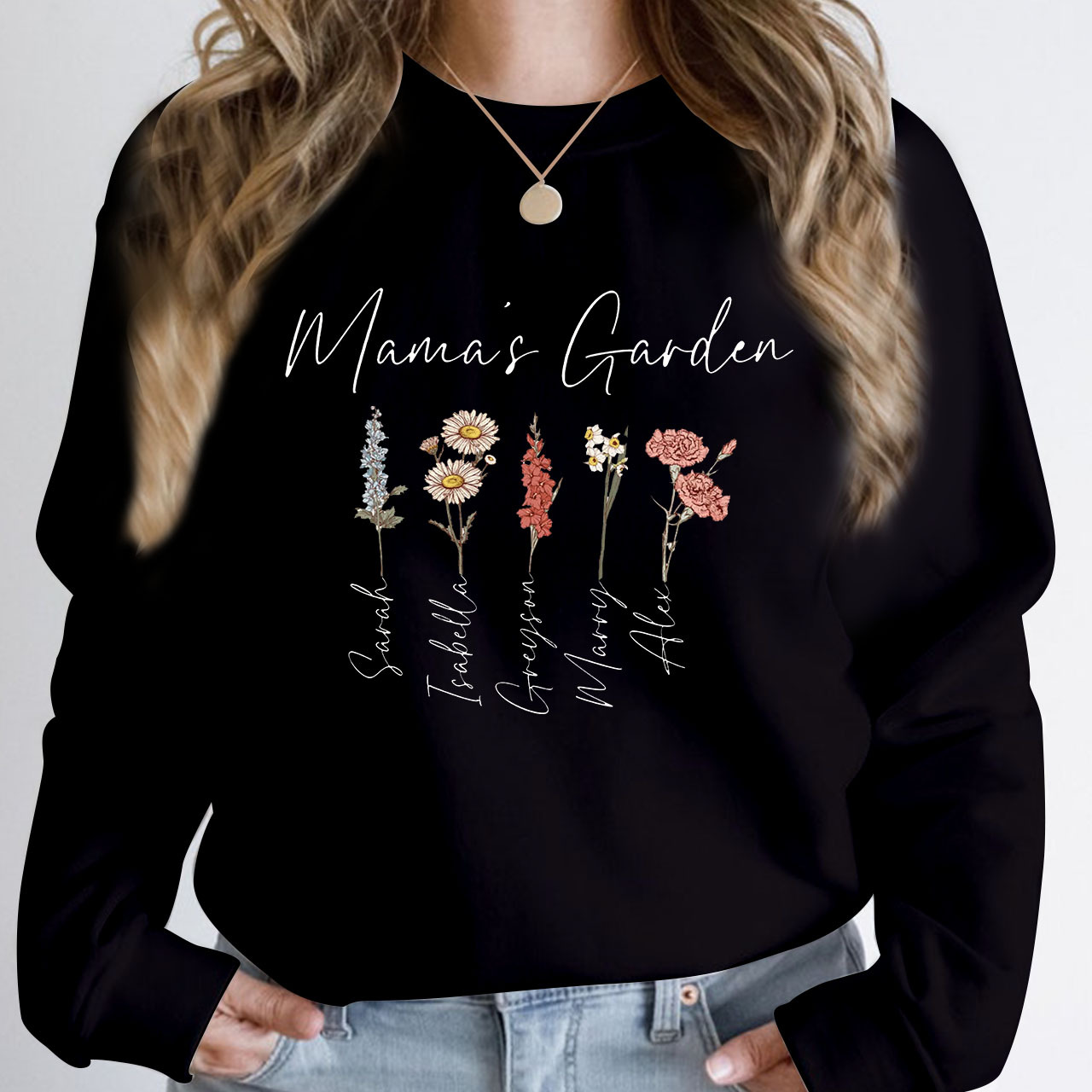 Mama's Garden With Kid's Name Sweatshirt For Mom 