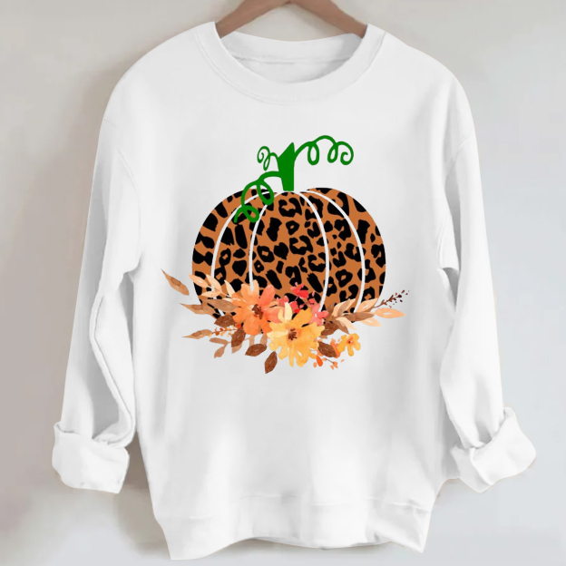 Vintage Halloween Sweatshirt-Leopard Print Pumpkin