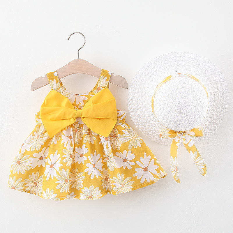 Baby Girl Summer Chrysanthemum Dress with Sun Hat