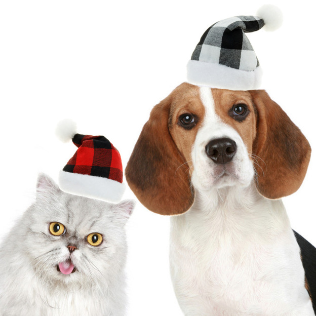 Pet Christmas Plush Plaid Hat