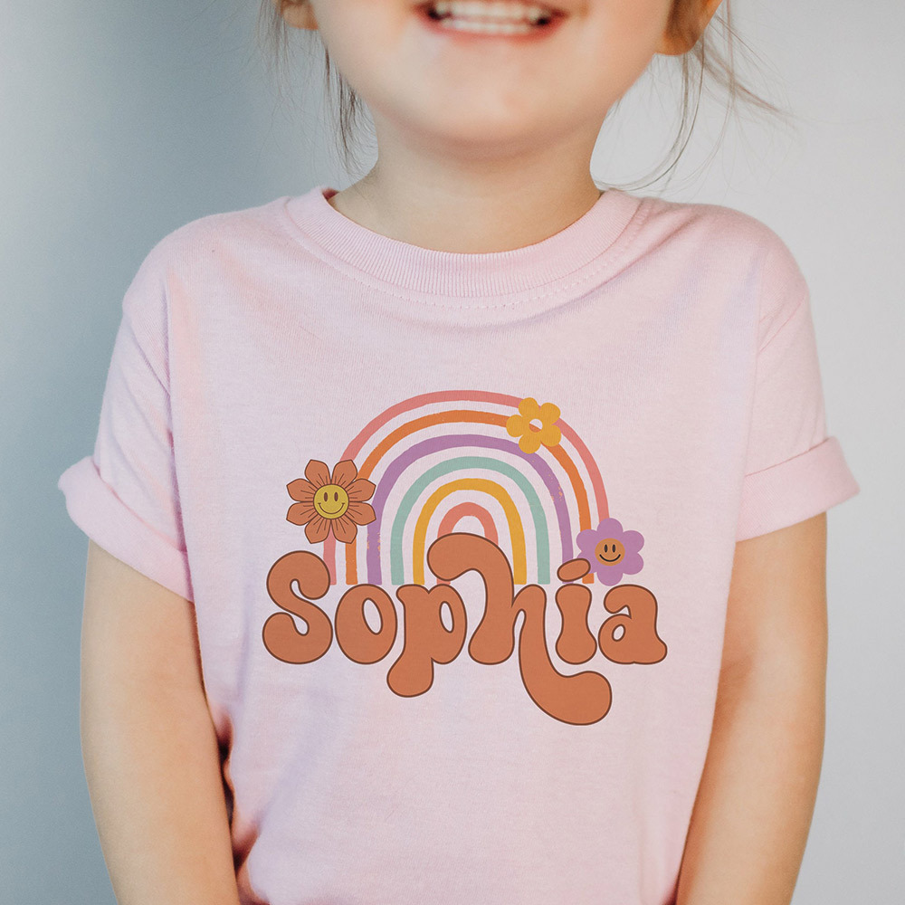 Personalized Rainbow Daisy Happy Face Shirt