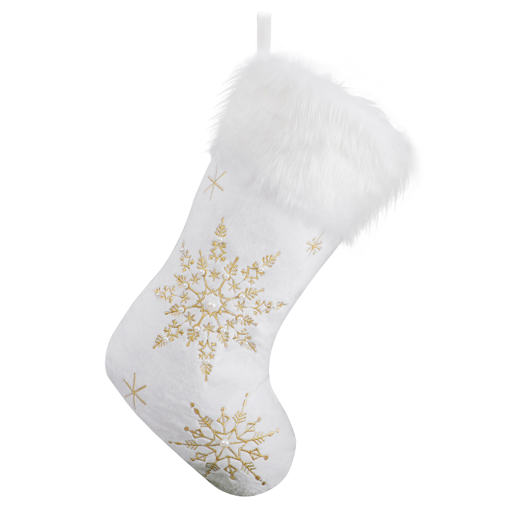 Flannel Pearl Snowflake Christmas Family Stocking
