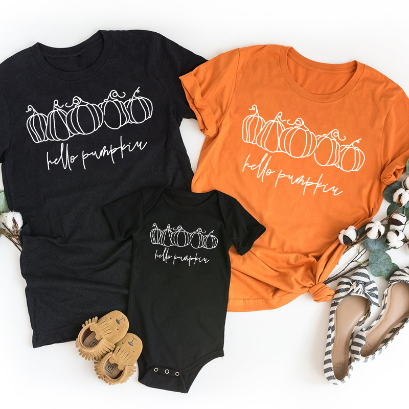 Thanksgiving Hello Pumpkin Mustard  Family Matching Shirt