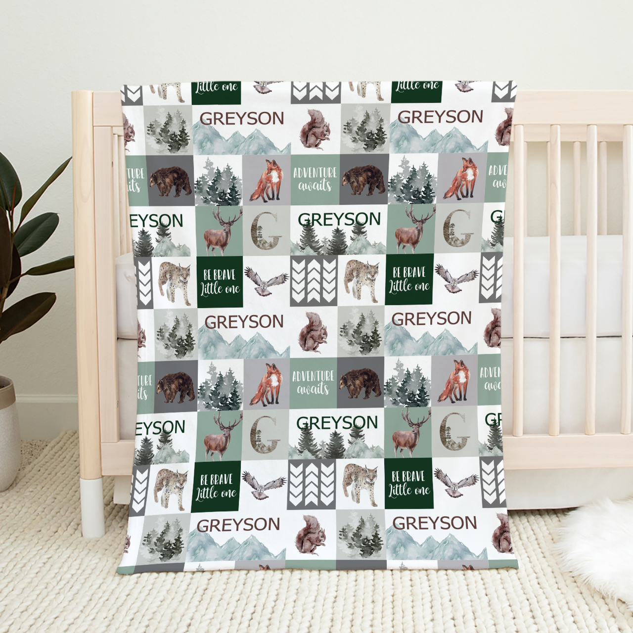Forest Animals Personalized Baby Flannel Blanket