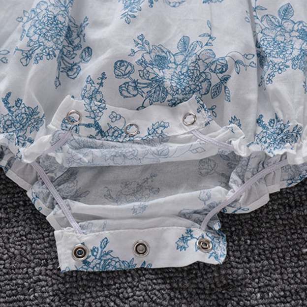 Baby Girl Summer Vintage Floral Jumpsuit with Headband