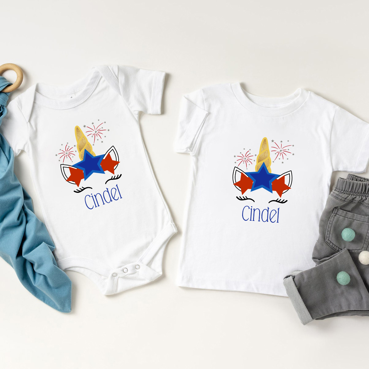 Personalized Baby Bodysuit & Shirts (4th Of July Unicorn)