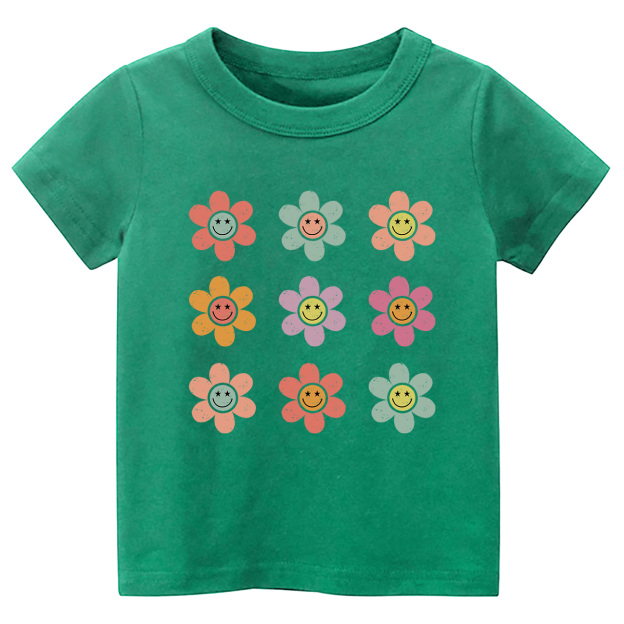 Happy Face Flowers Summer Kids T-Shirts