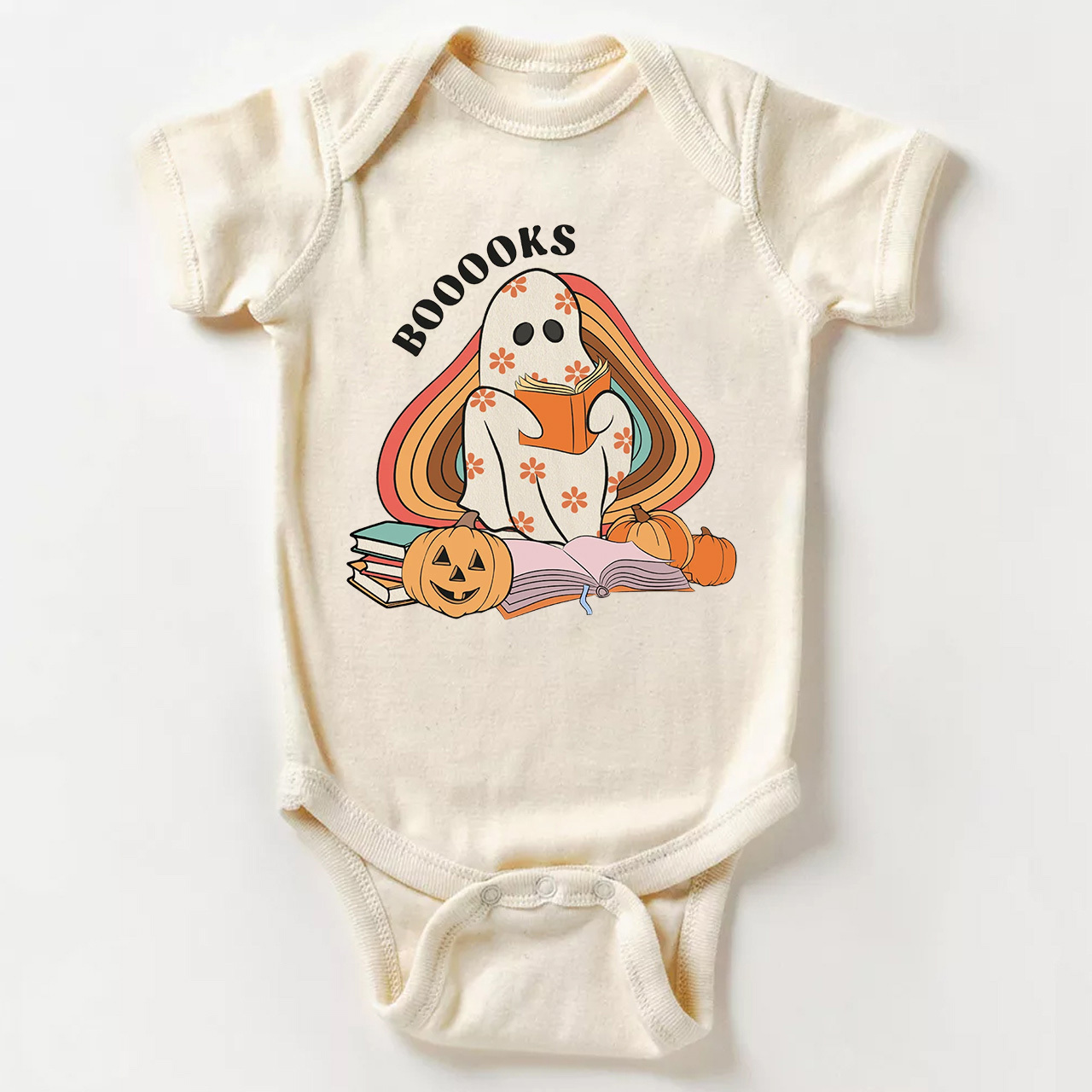 Retro Books Ghost Halloween Baby Bodysuit