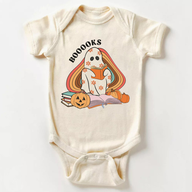 Retro Books Ghost Halloween Baby Bodysuit