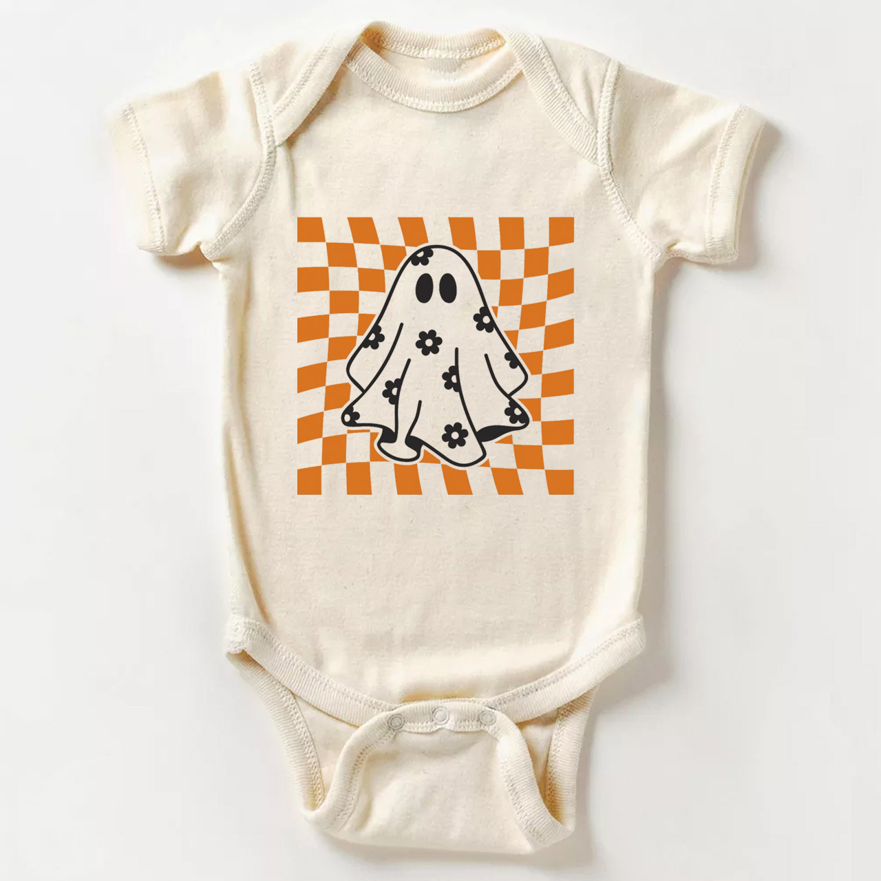 Checkered Floral Daisy Ghost Baby Bodysuit