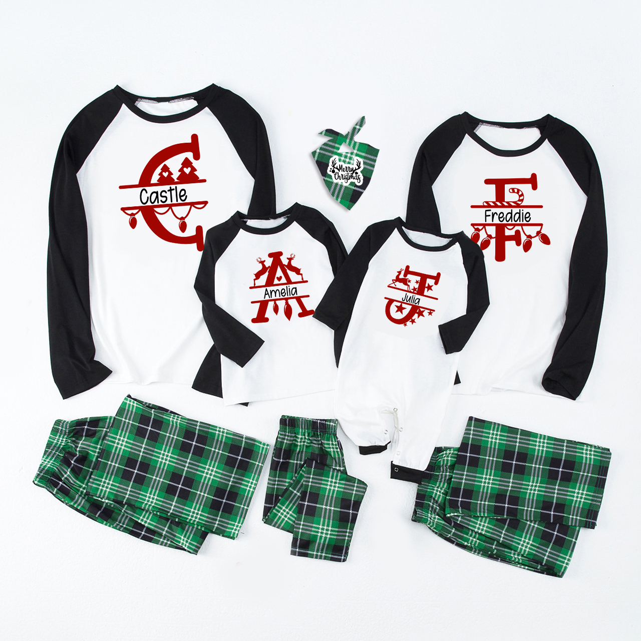 Personalized Red Letters Christmas Family Matching Pajamas