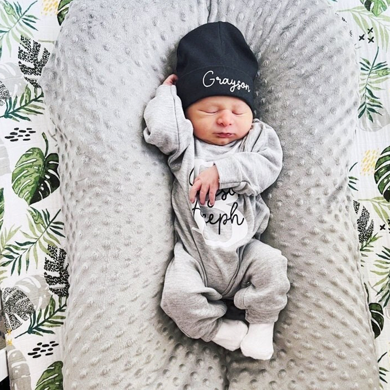 Personalized Baby Rompers (Grey Romper+Black Hat)