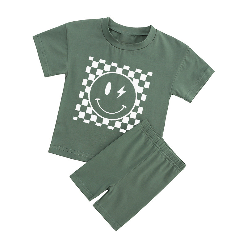 Retro Smile Face Toddler Peach Boho Biker Shorts&Tee