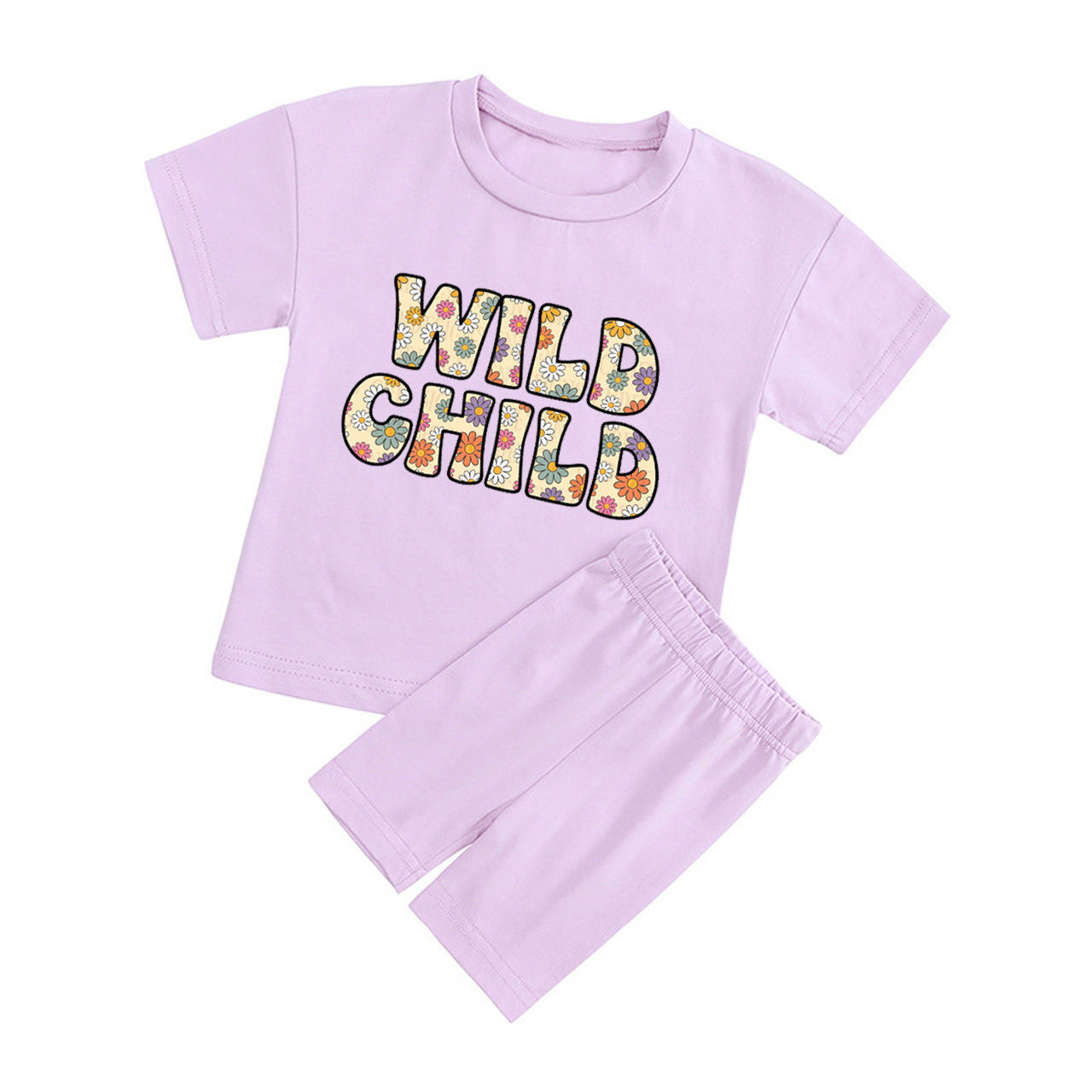 Wild Child Florals Kids Biker Shorts&Tee Sale-Beepumpkin™