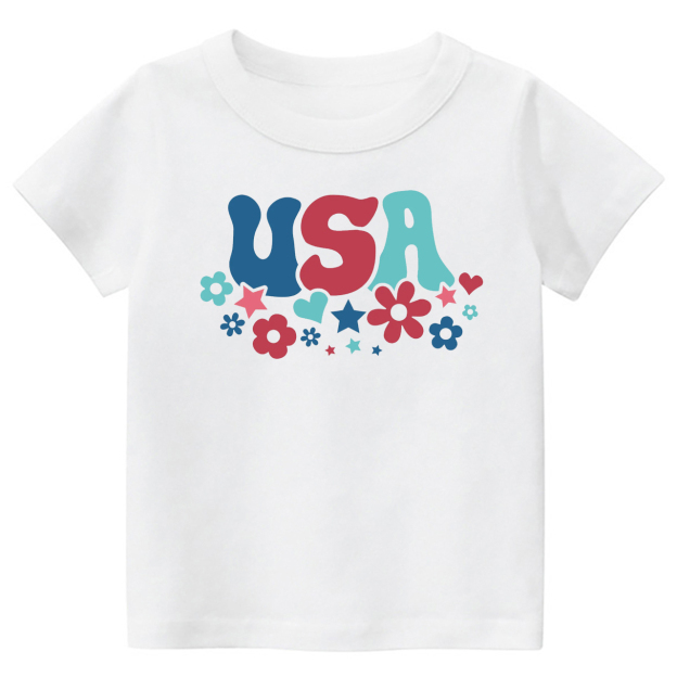 Cute USA Flower Independence Day Toddler Tee