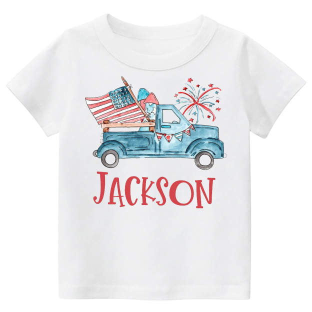 Personalized Patriotic Truck Fourth Of July Kids Shirt