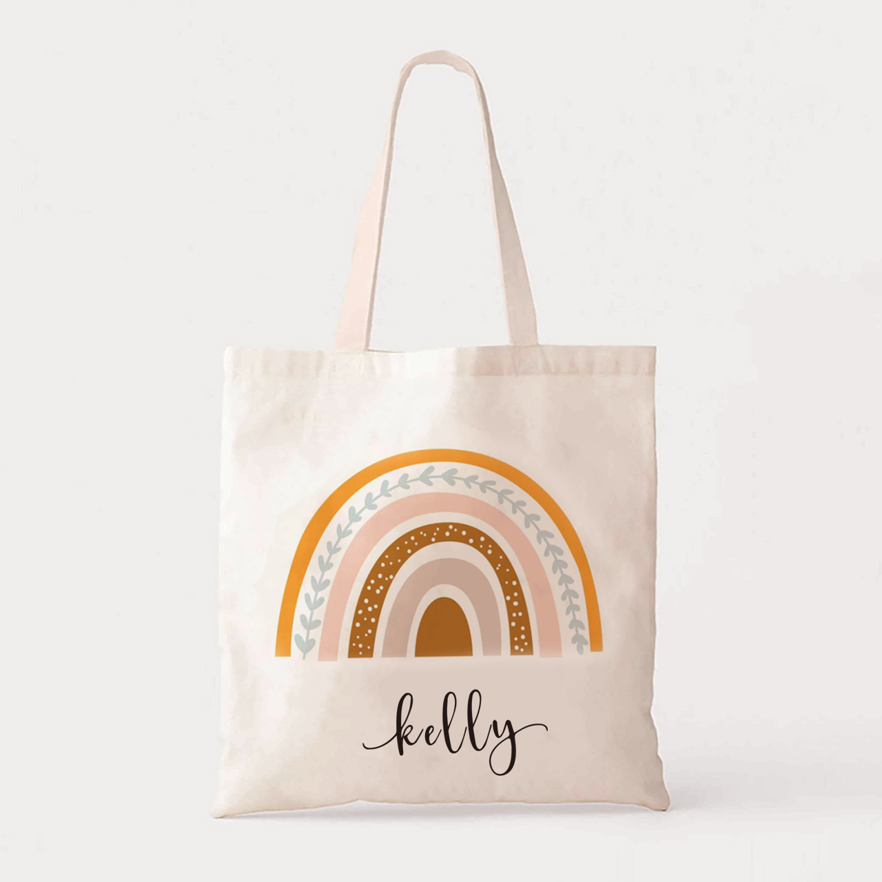 Personalized Earth Tone Kids Name School Tote Bag