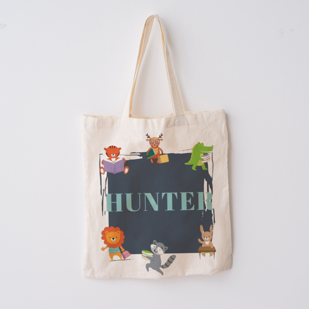 Personalized Animals Kids Name School Tote Bag