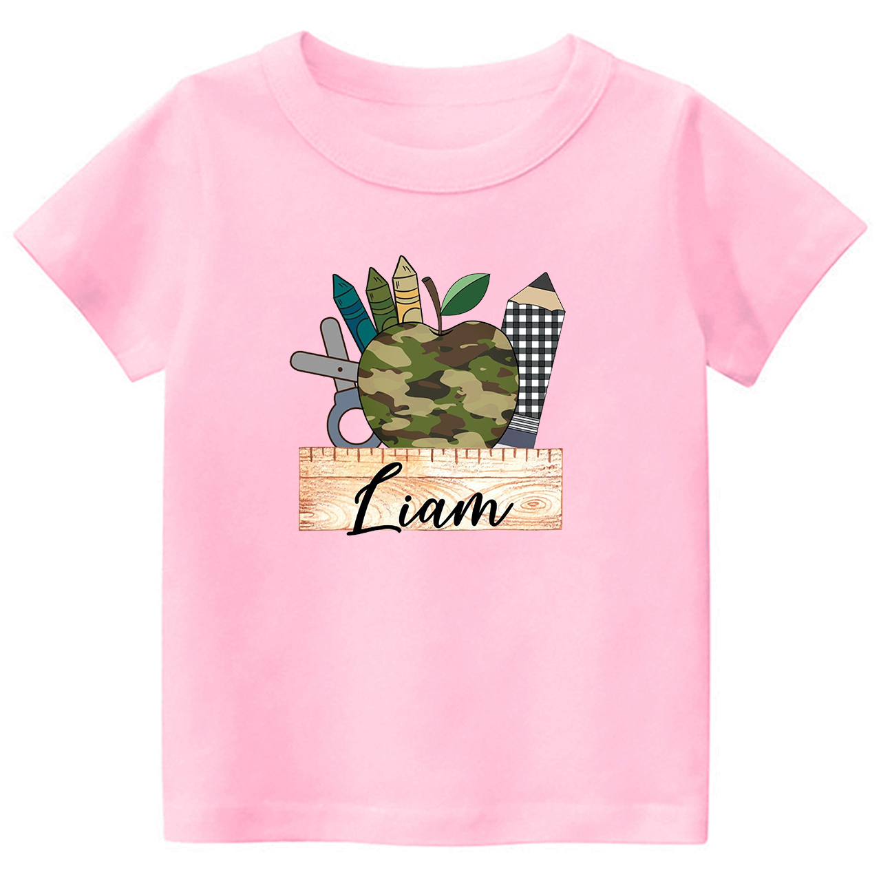 Personalized Camo Apple Plaid Pencil Tees
