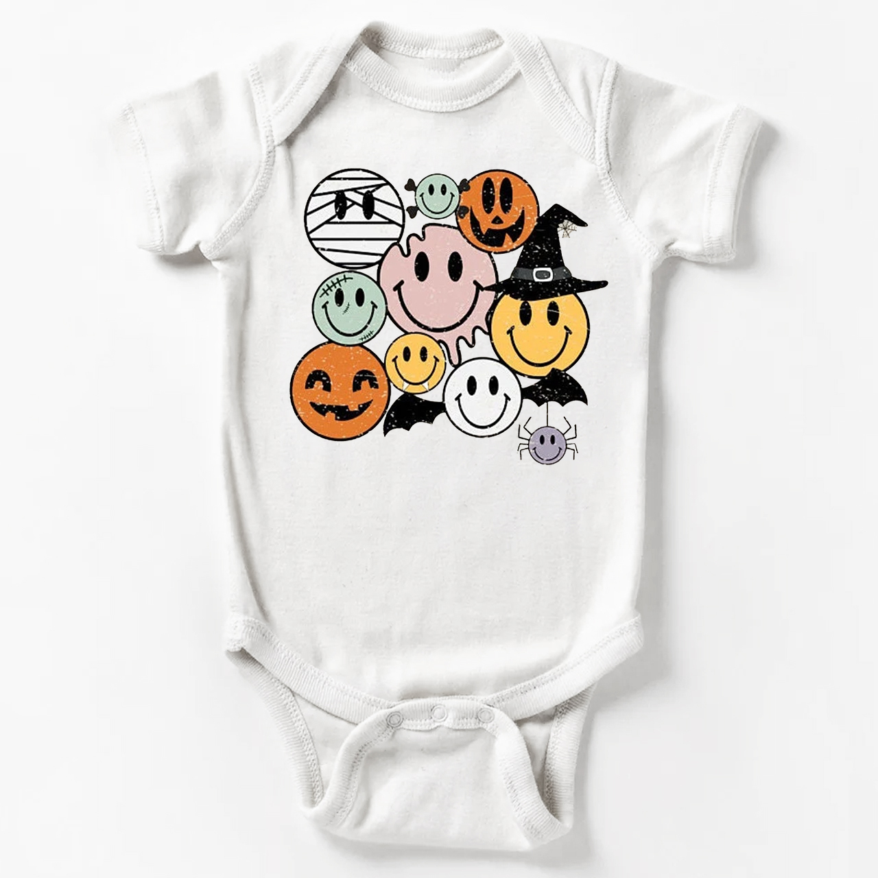  Retro Halloween Cute Ghost Natural Bodysuit For Baby
