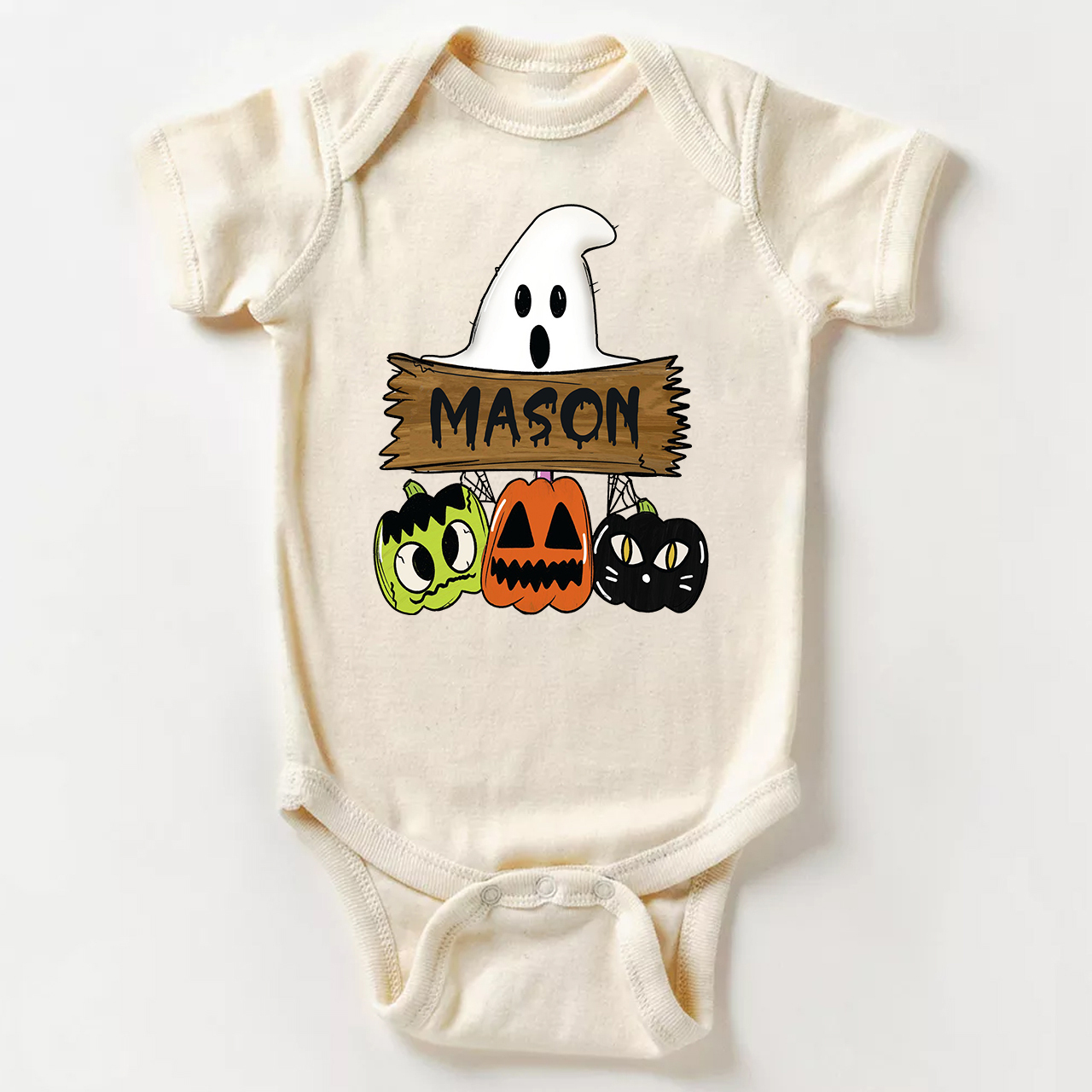 Custom Fall Halloween Pumpkin Cat Bodysuit For Baby