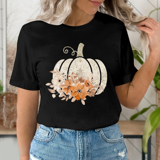 Autumn Floral Fall Pumpkin Shirt
