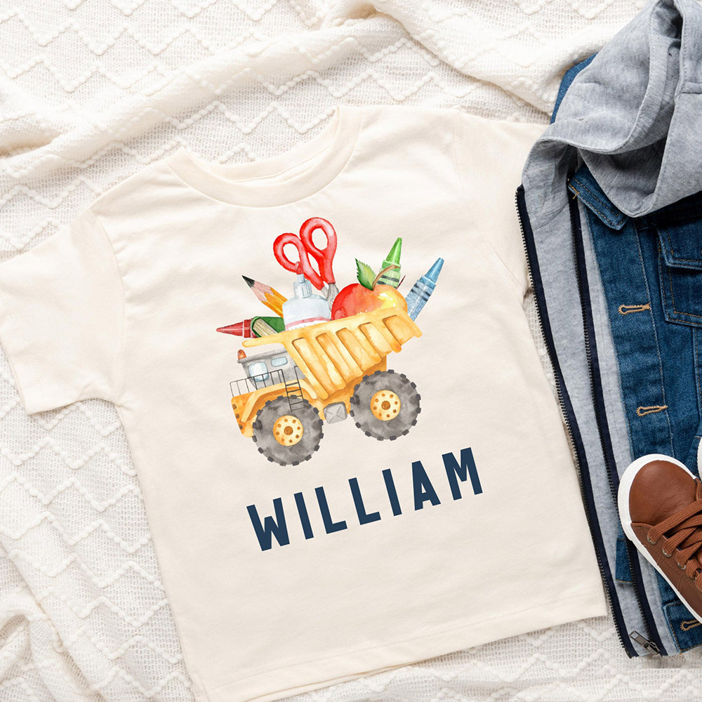 Personalized Name Back To School Car Print Toddler Tee