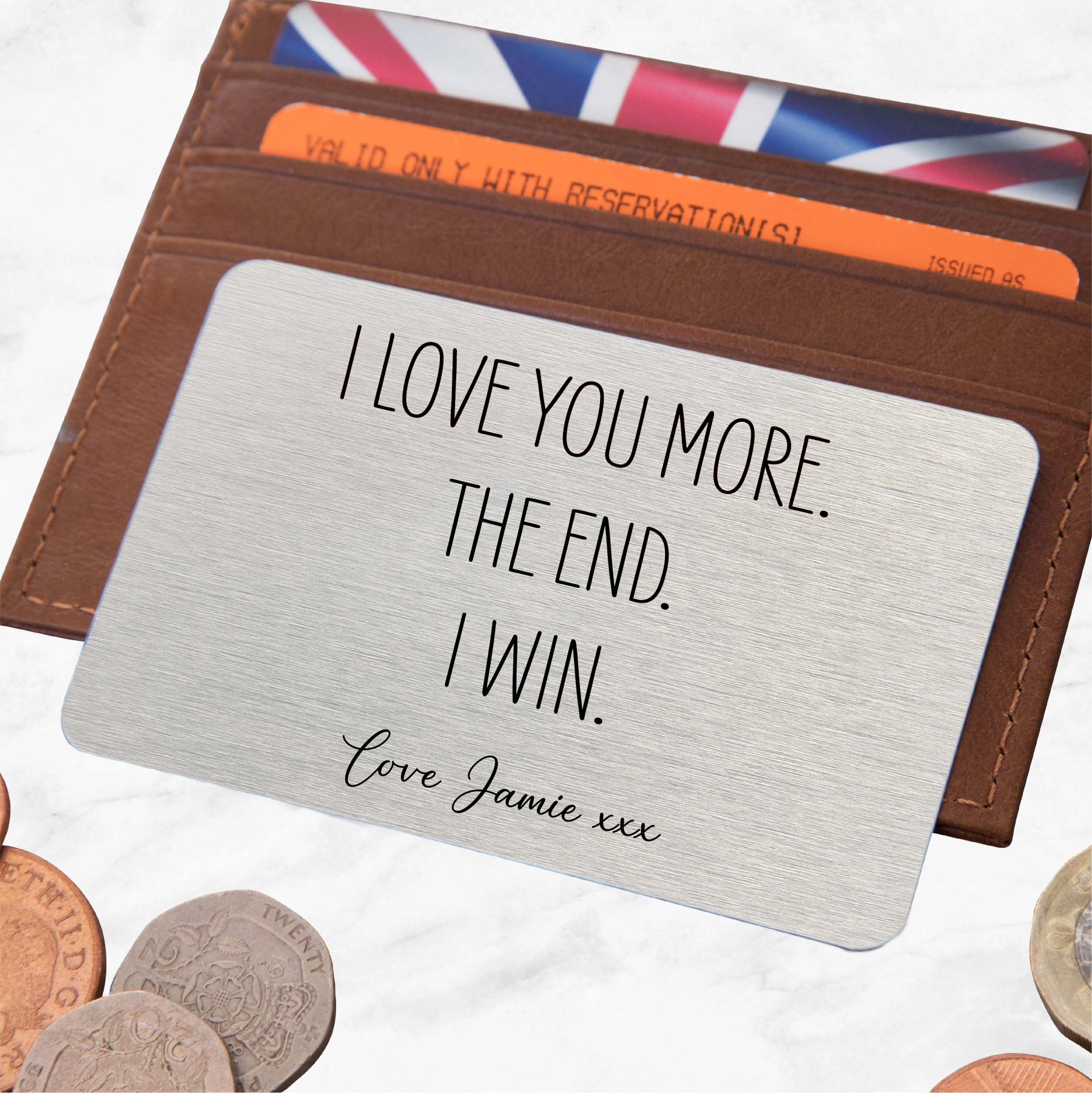 Personalized I Love You More Metal Wallet Card