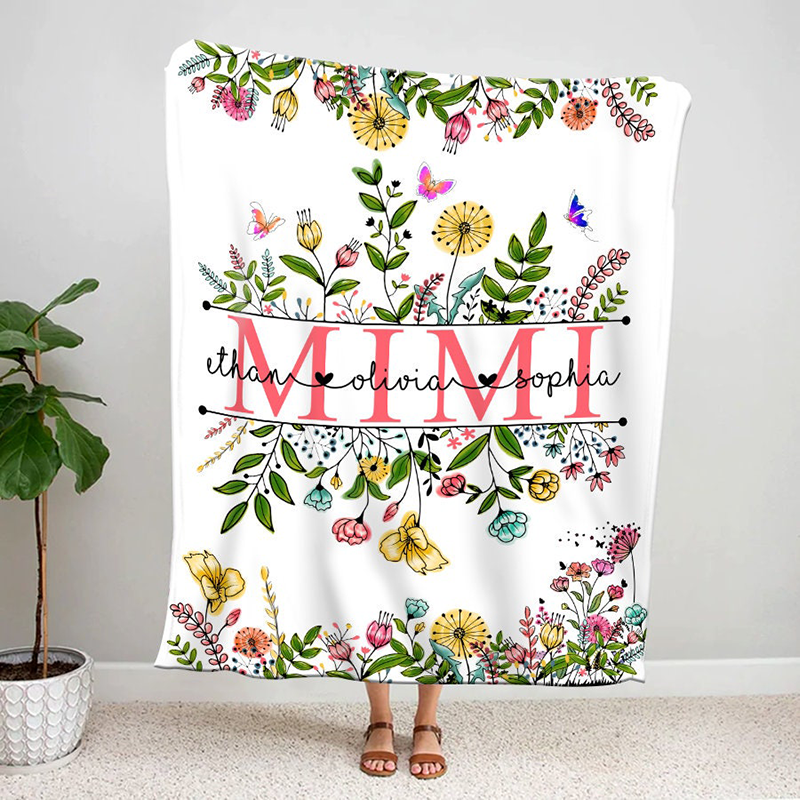 Personalized Grandma Wildflowers With Grandkids Names Blanket
