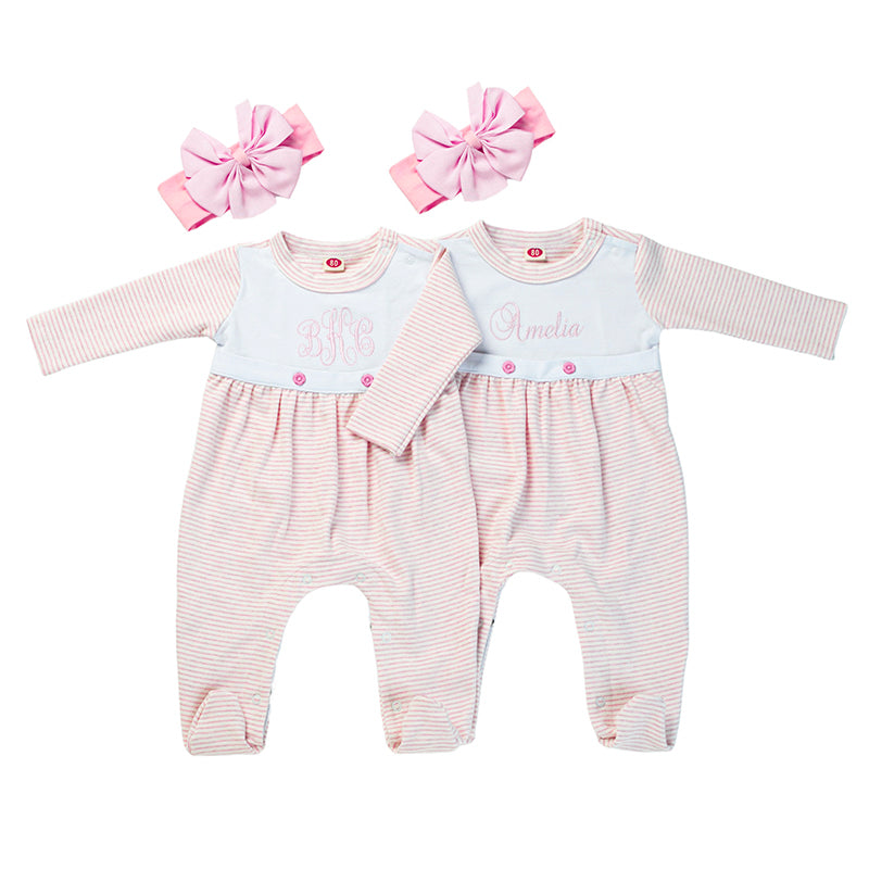 Personalized Baby Rompers Sets (Pink&Green)
