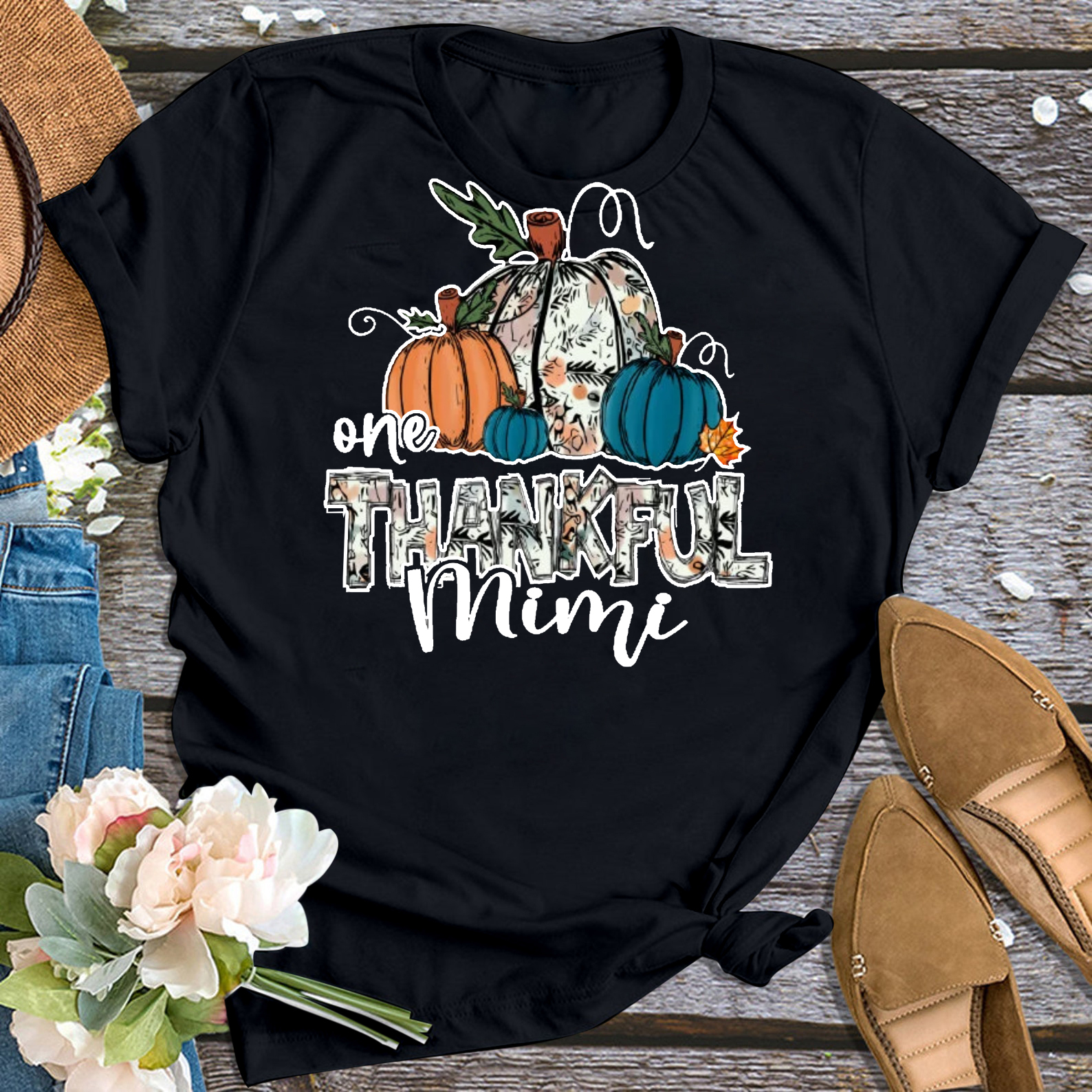 One Thankful Mimi Thanksgiving Personalized Grandma Shirt 