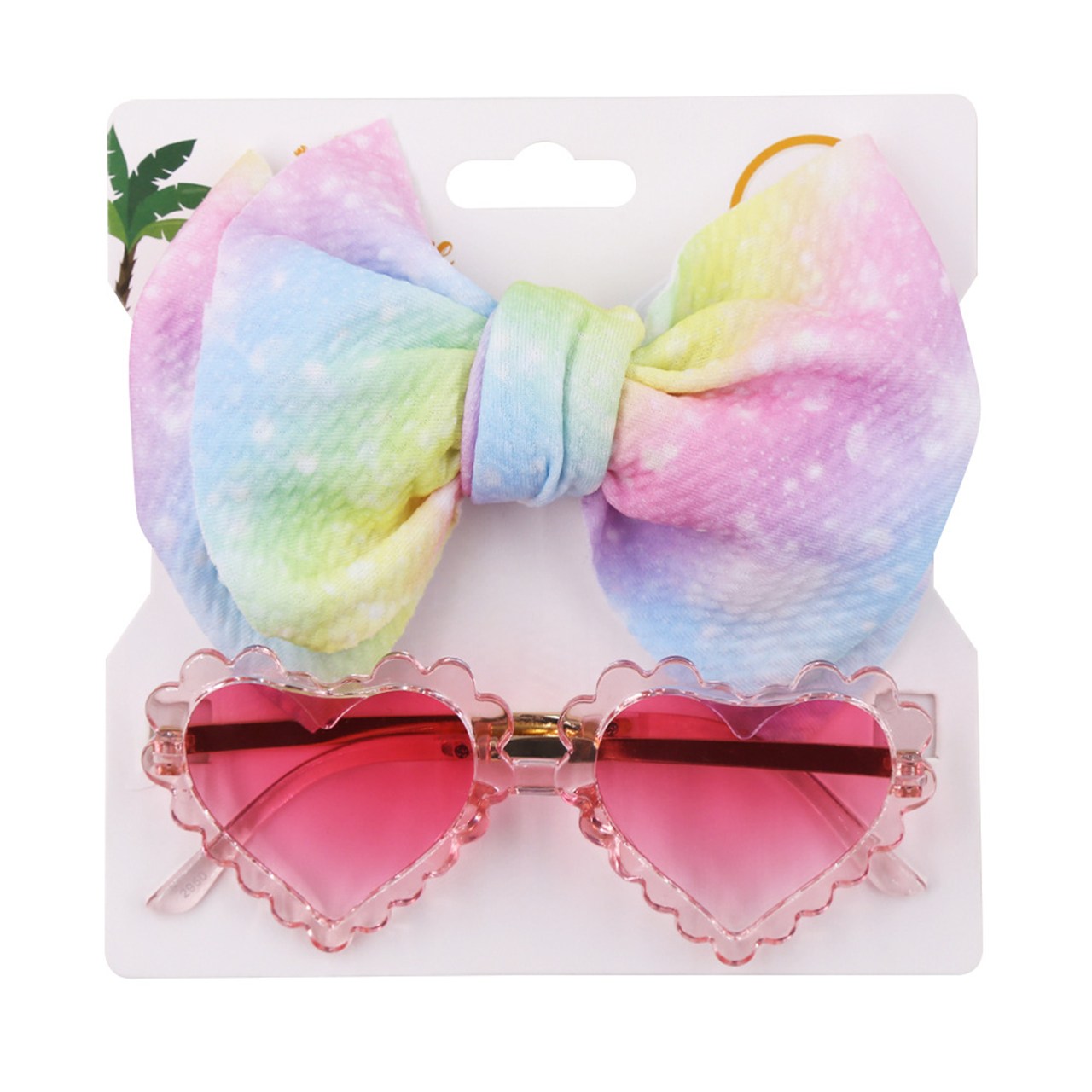Baby Girl Pink Heart Sunglasses & Printed Headband 