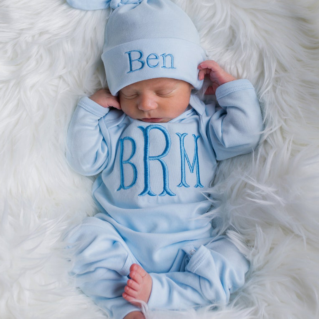 Light Blue Embroidery Rompers (Monogrammed)