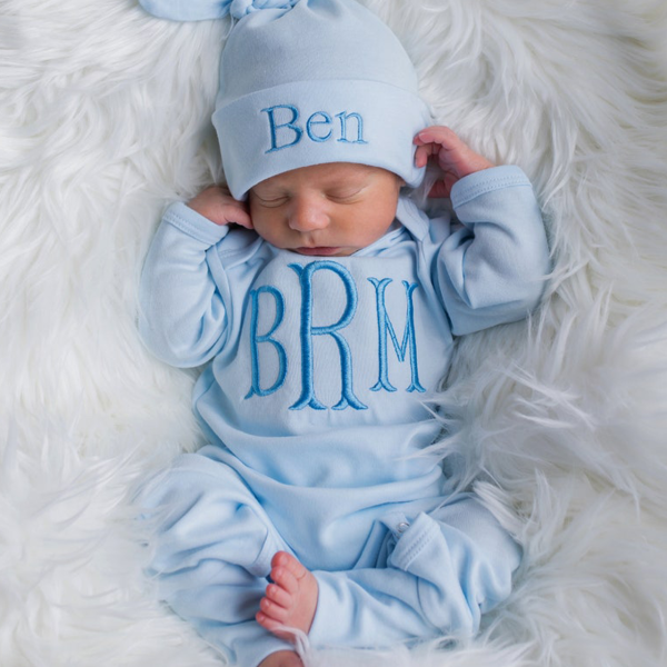 Image of Light Blue Embroidery Rompers (Monogrammed)