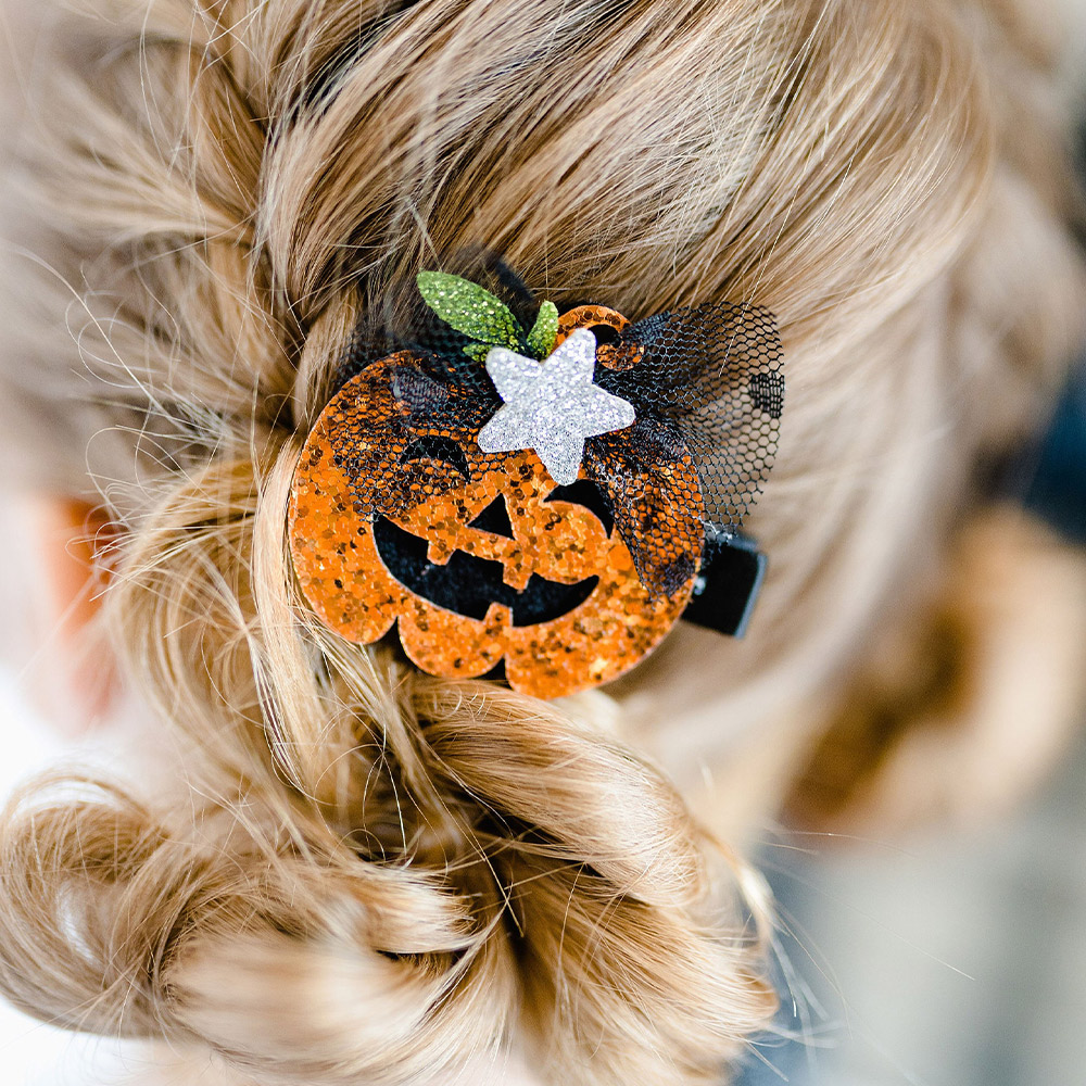 Glitter Halloween Pumpkin Hair Clips