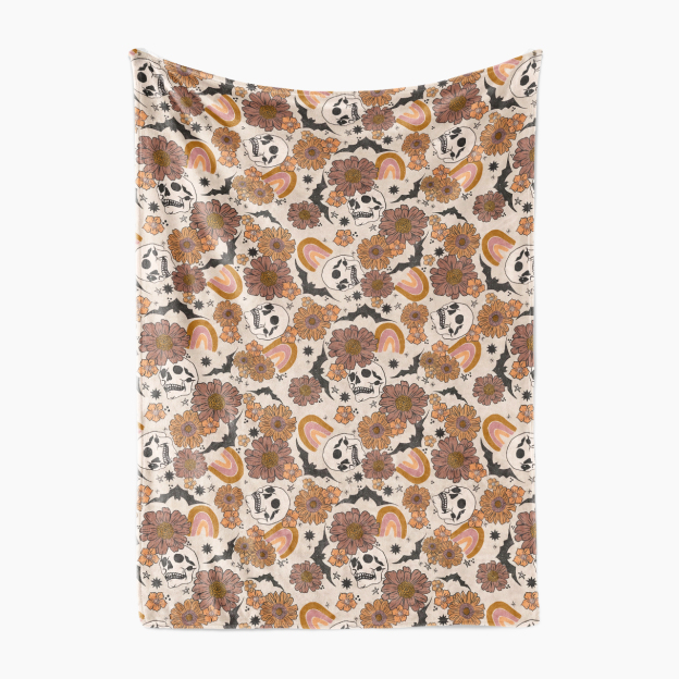 Flowers&Skulls Halloween Flannel Blanket