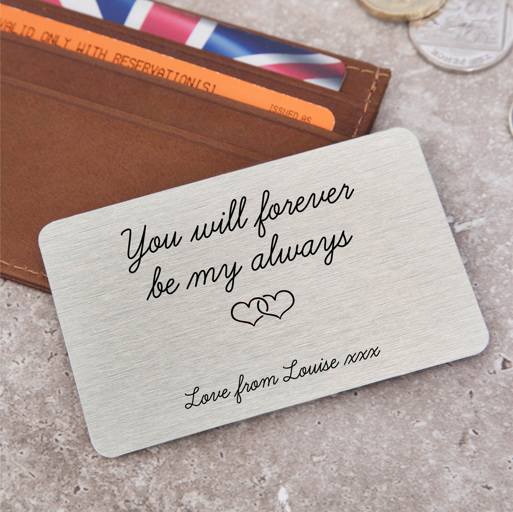 Personalized Forever Be My Always Date Metal Wallet Card