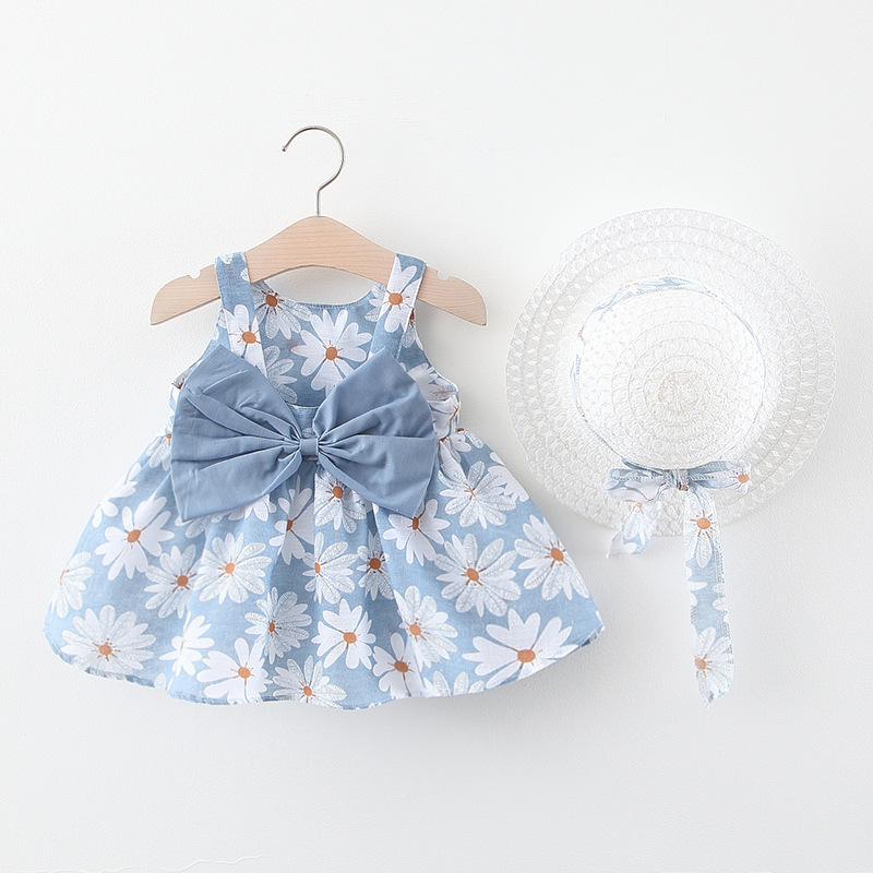 Baby Girl Summer Chrysanthemum Dress with Sun Hat