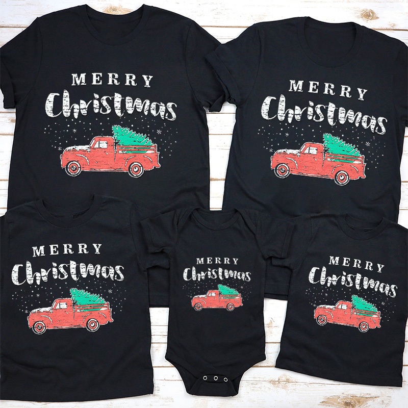 Red Tree Truck Christmas Family Shirt