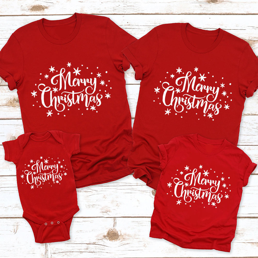Merry Christmas Snow Print Family Matching Shirt