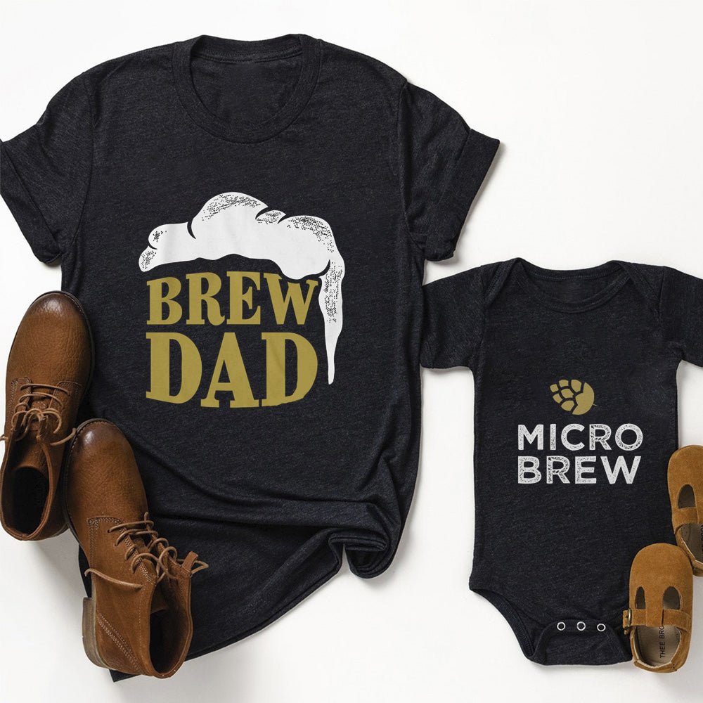 Matching First Father's Day Bodysuit & Shirts (Brew Dad&Miceo Brew)