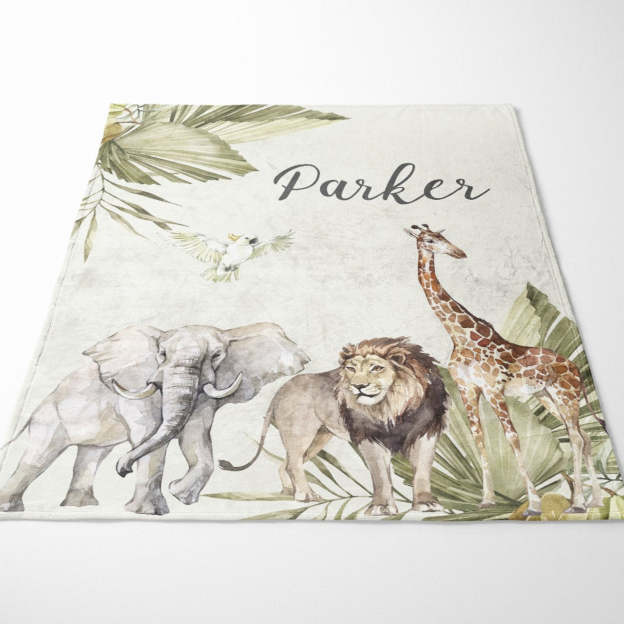 Personalized Safari Animals Baby Flannel Blanket