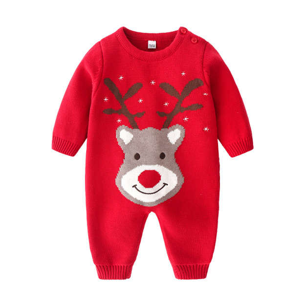 Red Deer Christmas Woolen Bodysuit Set