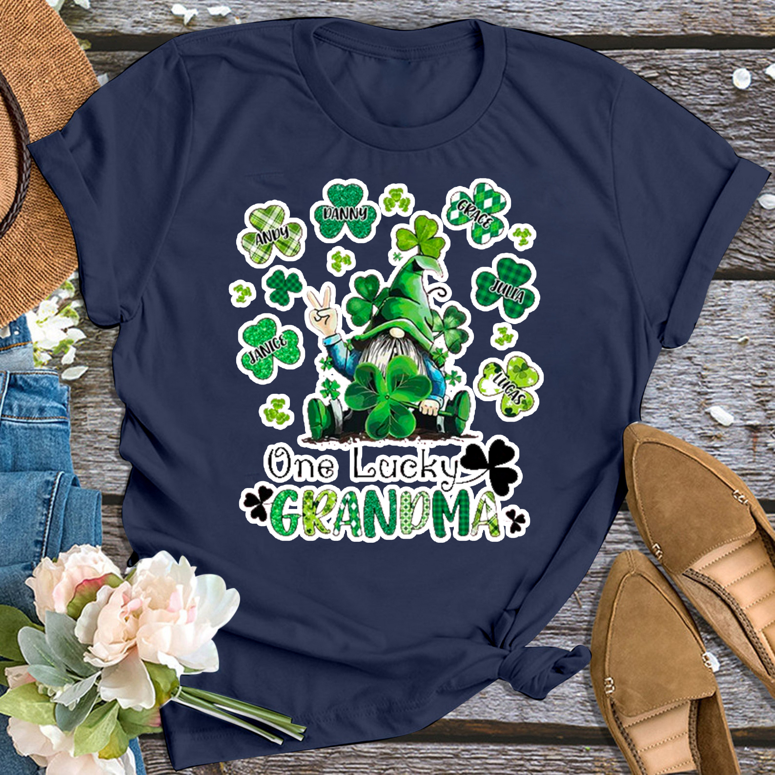 One Lucky Grandma Personalized Shirt