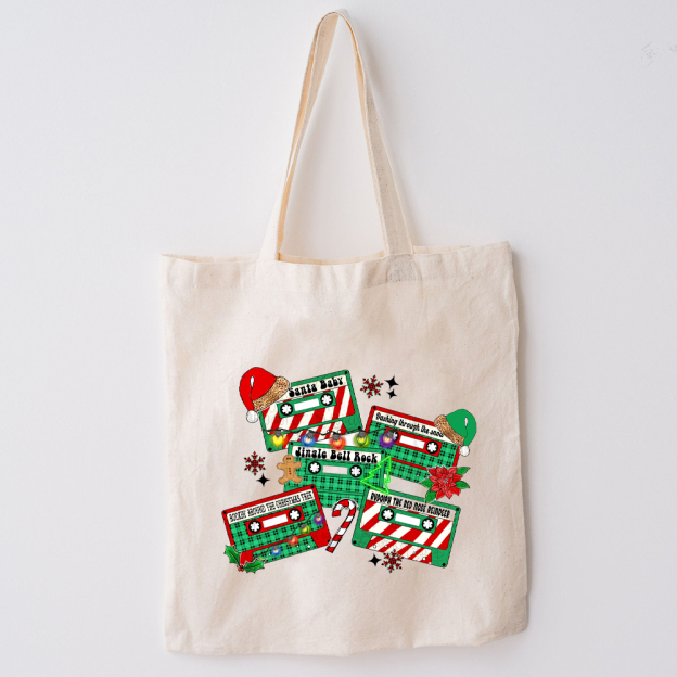 Christmas Music Cassette Tote Bag