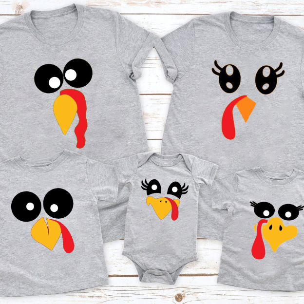 Cute Turkey Fall Thanksgiving Family Matching Shirts